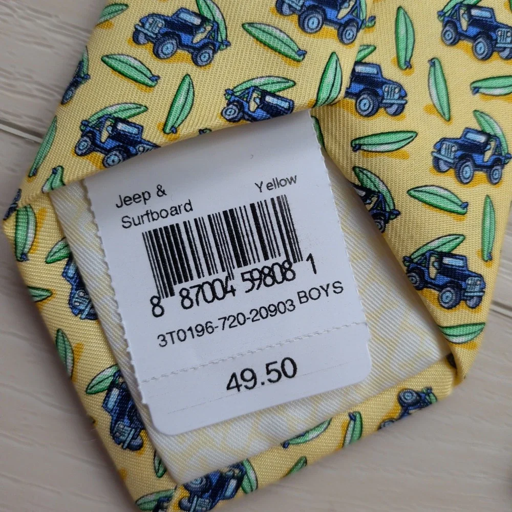 NEW Vineyard Vines Boys Jeep & Surfboard Silk Tie Yellow Hand Made in USA